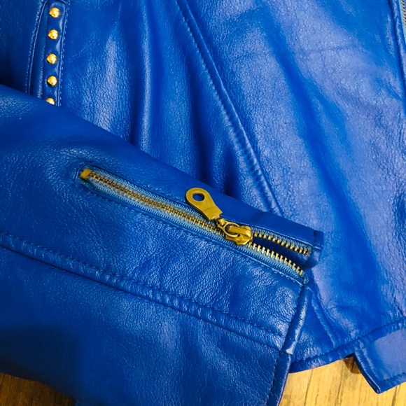 Manart Vintage Blue Leather Jacket and Pant Set! Size Large Jacket Size 10 Pant - Picture 13 of 14